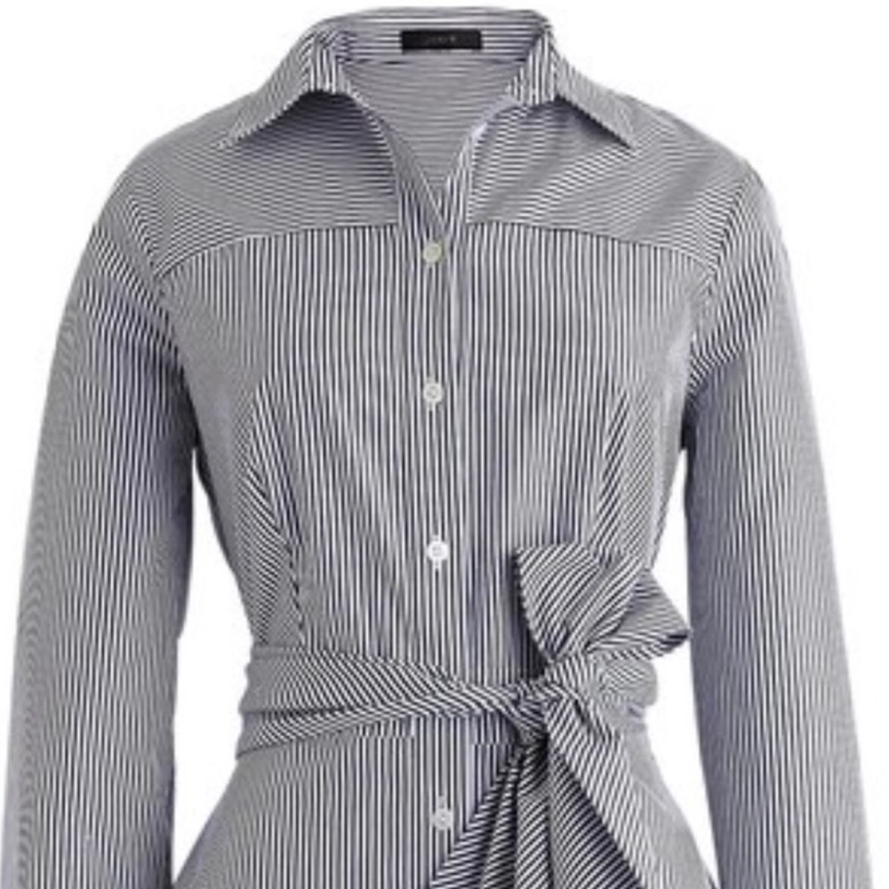 J Crew Striped Waist Tie Shirt Dress - Picture 5 of 8